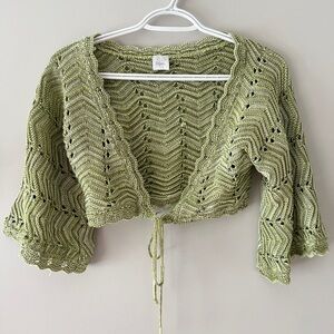 Vintage Knit Bolero Jacket Green Short Fits Size Small/Medium